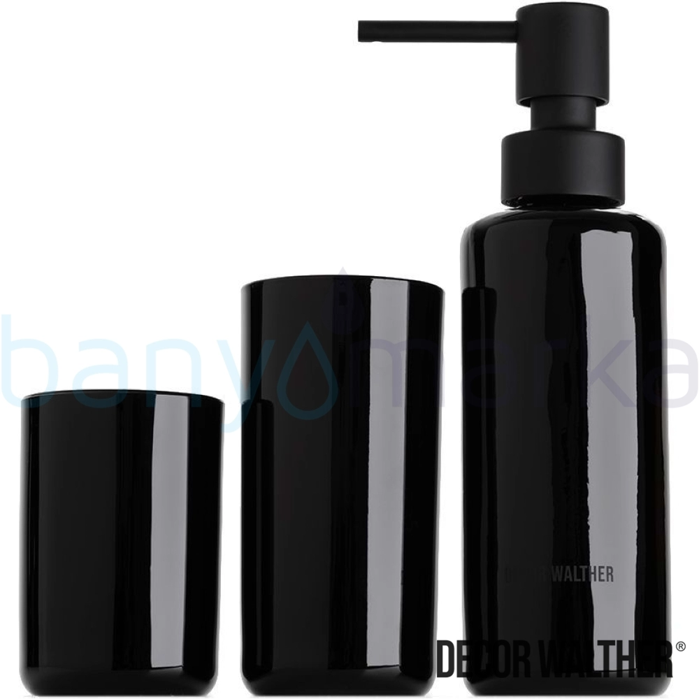 Decor Walther Pop-Up Sıvı Sabunluk, Diş Fırçalığı ve Malzemelik Üçlü Banyo Aksesuar Seti, Siyah Cam/Siyah (Tezgah Üzeri) - 940063 940063