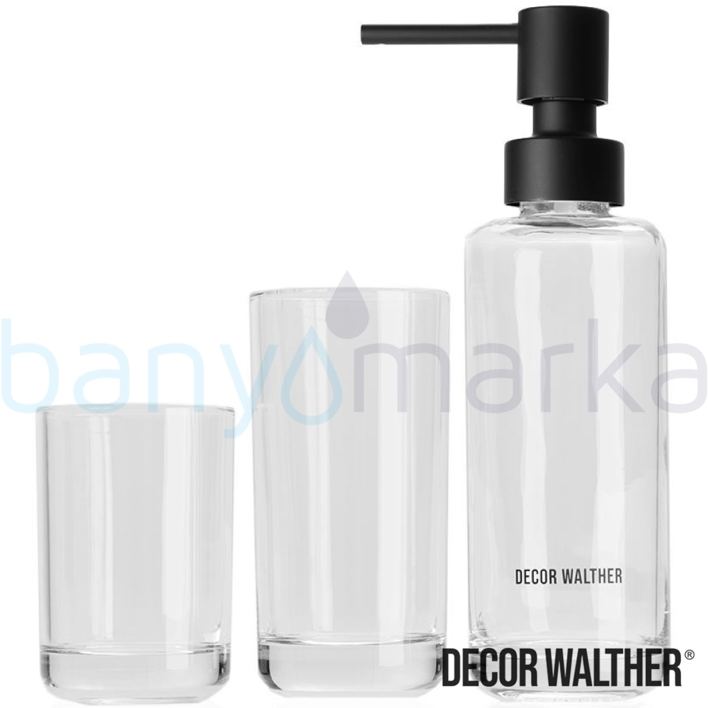 Decor Walther Pop-Up Sıvı Sabunluk, Diş Fırçalığı ve Malzemelik Üçlü Banyo Aksesuar Seti, Şeffaf Cam/Siyah (Tezgah Üzeri) - 940064 940064