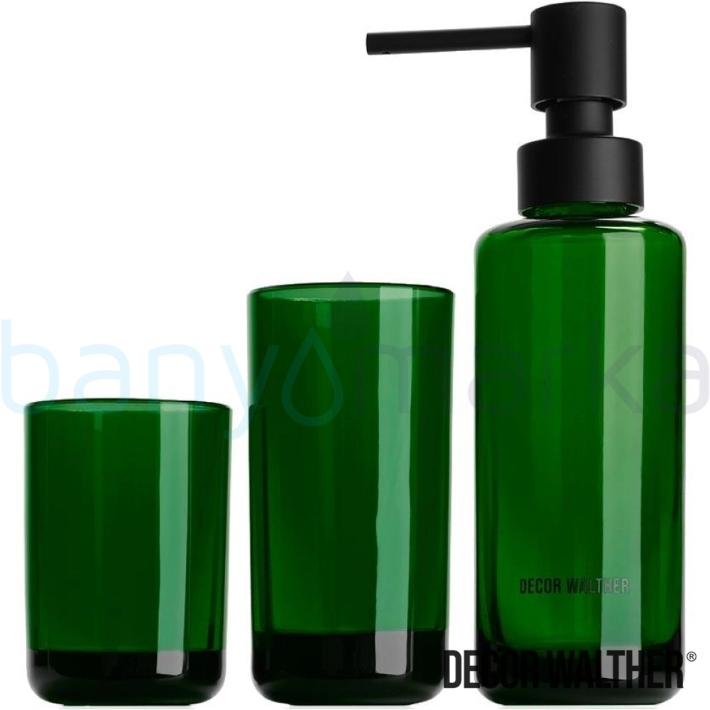 Decor Walther Pop-Up Sıvı Sabunluk, Diş Fırçalığı ve Malzemelik Üçlü Banyo Aksesuar Seti, Yeşil Cam/Siyah (Tezgah Üzeri) - 940065 940065