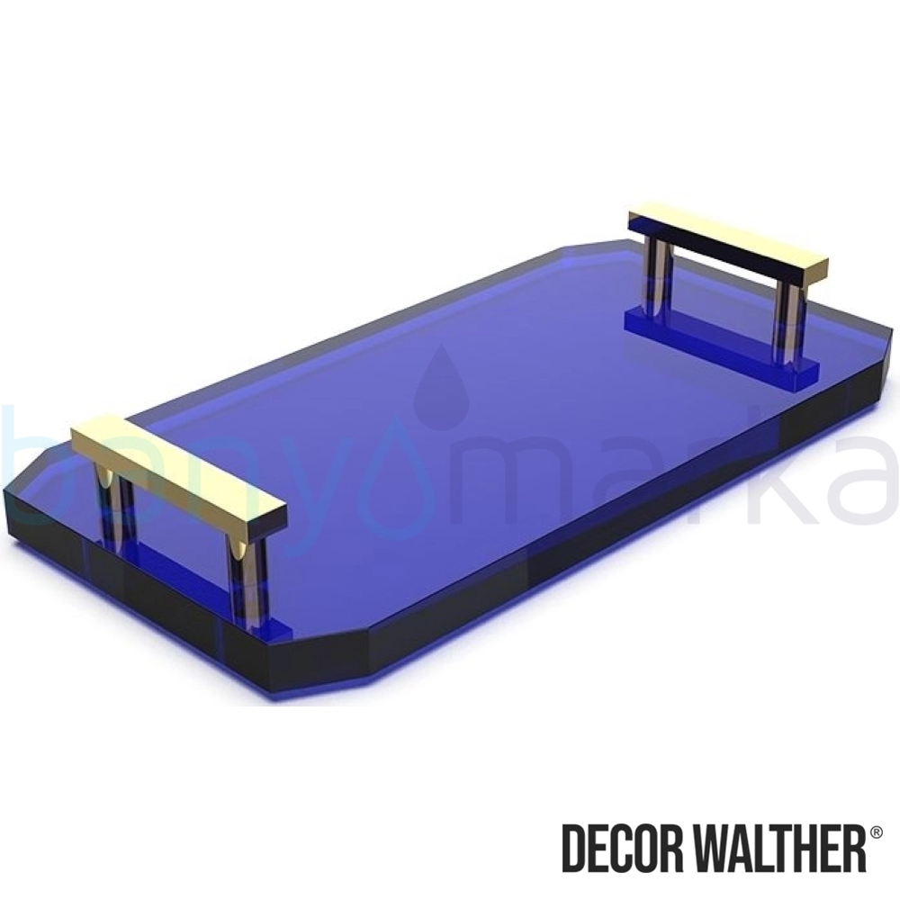 Decor Walther Kristall Aksesuar Tepsisi, Altın/Mavi (Tezgah Üzeri, Cam) - KRTAB2-OB KRTAB2-OB
