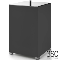 3SC - 3SC BeMood Deluxe Black Kapaklı Çöp Kovası, Siyah/Corian/Krom - BEMDN64A-SL