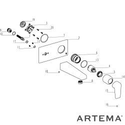Artema - Artema Flow Square Ankastre Lavabo Bataryası (Sıva Üstü Grubu) Mat Siyah