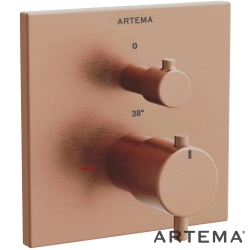 Artema - Artema Flow Square Ankastre Duş Bataryası, Fırçalı Bakır (V-Box Sıva Üstü Grubu)