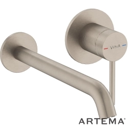Artema - Artema Minimax Round Ankastre Lavabo Bataryası, Uzun, Fırçalı Nikel (Sıva Üstü Grubu) - A4354934