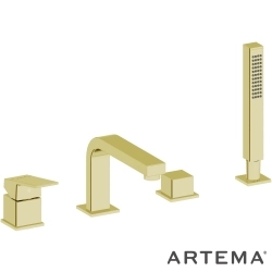 Artema - Artema Minimax Square 4 Delikli Küvet Bataryası, El Duşlu, Soft Altın