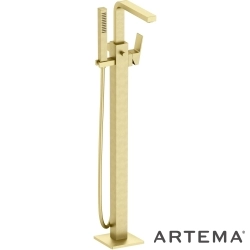 Artema - Artema Minimax Square Yerden Küvet Bataryası, El Duşlu, Fırçalı Altın