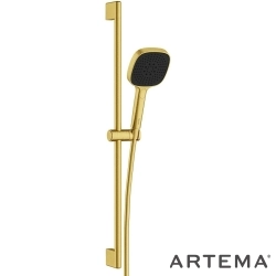 Artema - Artema Core Square 3F Sürgülü El Duşu Takımı, Fırçalı Altın - A4591725