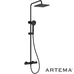 Artema - Artema AquaHeat Joy Square 200 Duş Kolonu ve Termostatik Banyo Bataryası Sistemi, Mat Siyah