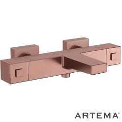 Artema - Artema Base Square Termostatik Banyo Bataryası, Fırçalı Bakır - A4730224