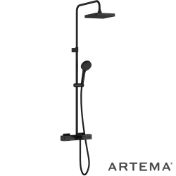 Artema - Artema Base Square 200 Duş Kolonu ve Termostatik Banyo Bataryası Sistemi, Mat Siyah - A4730436