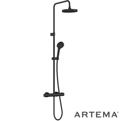 Artema - Artema Base Round 200 Duş Kolonu ve Termostatik Duş Bataryası Sistemi, Mat Siyah - A4730536