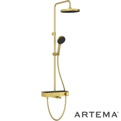 Artema - Artema Core Round 250 Duş Kolonu ve Termostatik Banyo Bataryası Sistemi, Fırçalı Altın - A4730925