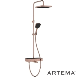 Artema - Artema Core Square 250 Duş Kolonu ve Termostatik Banyo Bataryası Sistemi, Fırçalı Bakır - A4731024