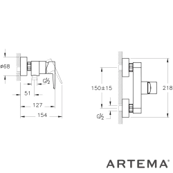 Artema - Artema Flow Soft Duş Bataryası, Mat Siyah