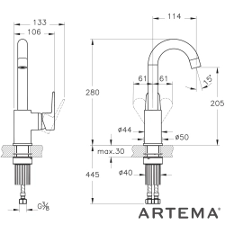 Artema - Artema Flow Soft Lavabo Bataryası, Mat Siyah (Döner Borulu)