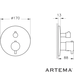 Artema - Artema Flow Soft Termostatik Ankastre Banyo Bataryası, Fırçalı Bakır (V-Box Sıva Üstü Grubu)
