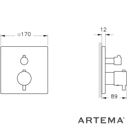 Artema - Artema Flow Square Ankastre Banyo Bataryası, Fırçalı Bakır (V-Box Sıva Üstü Grubu)