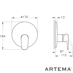Artema - Artema Flow Soft Ankastre Duş Bataryası, Mat Siyah (V-Box Sıva Üstü Grubu)