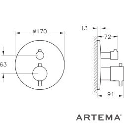 Artema - Artema Flow Soft Termostatik Ankastre Duş Bataryası, Fırçalı Bakır (V-Box Sıva Üstü Grubu)