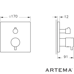 Artema - Artema Flow Square Ankastre Duş Bataryası, Fırçalı Bakır (V-Box Sıva Üstü Grubu)