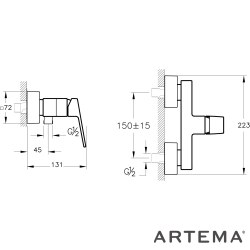 Artema - Artema Minimax Square Duş Bataryası, Fırçalı Altın