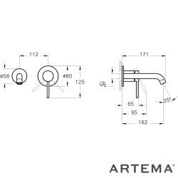 Artema - Artema Minimax Round Ankastre Lavabo Bataryası, Kısa, Fırçalı Nikel (Sıva Üstü Grubu)