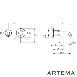 Artema - Artema Minimax Round Ankastre Lavabo Bataryası, Kısa, Soft Altın (Sıva Üstü Grubu)