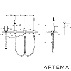 Artema - Artema Minimax Round 4 Delikli Küvet Bataryası, El Duşlu, Soft Bakır