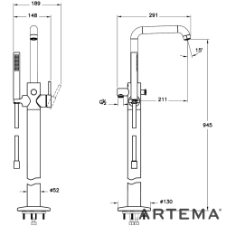 Artema - Artema Minimax Round Yerden Küvet Bataryası, El Duşlu, Fırçalı Altın
