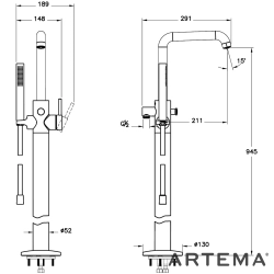 Artema - Artema Minimax Round Yerden Küvet Bataryası, El Duşlu, Mat Siyah
