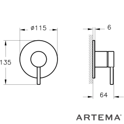 Artema - Artema Minimax Round Ankastre Duş Bataryası, Fırçalı Nikel (Minibox Sıva Üstü Grubu)