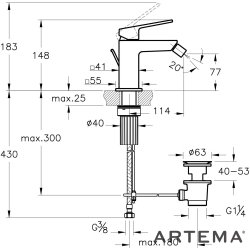 Artema - Artema Minimax Square Bide Bataryası, Sifon Kumandalı, Mat Siyah