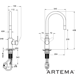 Artema - Artema Maestro Inox Pull-Down Eviye Bataryası, Paslanmaz Çelik