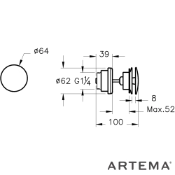 Artema - Artema Lavabo Yuvarlak Süzgeci (Universal-Sabit), Fırçalı Bakır