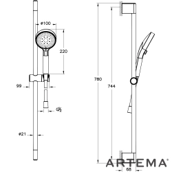 Artema - Artema Base Round 3F Sürgülü El Duşu Takımı, Mat Siyah
