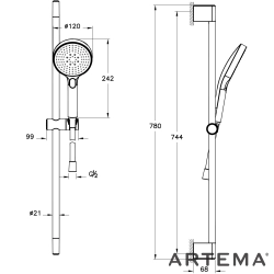Artema - Artema Core Round 3F Sürgülü El Duşu Takımı, Fırçalı Bakır
