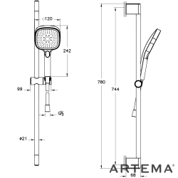 Artema - Artema Core Square 3F Sürgülü El Duşu Takımı, Fırçalı Nikel