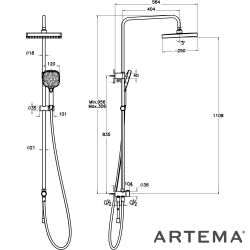 Artema - Artema Core Square 250 Duş Kolonu, Soft Altın