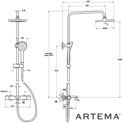 Artema - Artema AquaHeat Joy Round 200 Duş Kolonu ve Termostatik Banyo Bataryası Sistemi