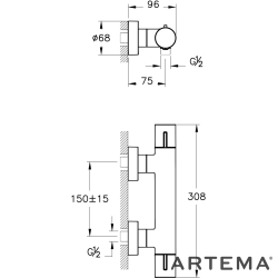 Artema - Artema Base Round Termostatik Duş Bataryası, Soft Altın
