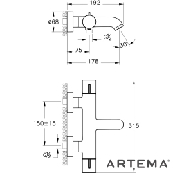 Artema - Artema Base Round Termostatik Banyo Bataryası, Soft Altın