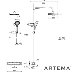 Artema - Artema Base Square 200 Duş Kolonu ve Termostatik Duş Bataryası Sistemi