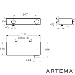 Artema - Artema Core Round Termostatik Duş Bataryası, Fırçalı Altın