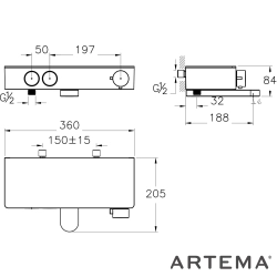 Artema - Artema Core Round Termostatik Banyo Bataryası, Fırçalı Bakır
