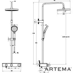 Artema - Artema Core Round 250 Duş Kolonu ve Termostatik Duş Bataryası Sistemi, Fırçalı Bakır