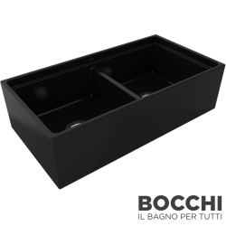 Bocchi - BOCCHI Contempo Step Rim Çift Gözlü Seramik Eviye, 91 cm, Parlak Siyah