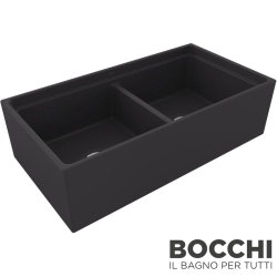 Bocchi - BOCCHI Contempo Step Rim Çift Gözlü Seramik Eviye, 91 cm, Antrasit