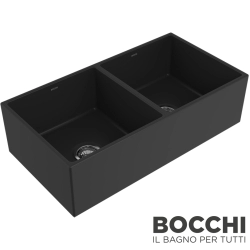 Bocchi - BOCCHI Conptempo Çift Gözlü Seramik Eviye, 91 cm, Mat Siyah
