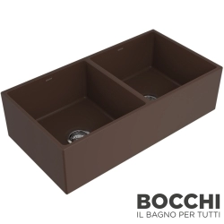 Bocchi - BOCCHI Conptempo Çift Gözlü Seramik Eviye, 91 cm, Mat Kahve