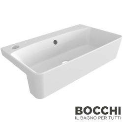Bocchi - BOCCHI Milano Yarım Tezgah Lavabo, 50 cm (Sol Armatür Delikli), Parlak Beyaz